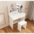 One Drawer Dresser Vanity Table With Adjustable Mirror, Storage For Makeup Items, Matching Stool, Compact Size, Ancient White Finish, Particle Board + , 66.14 Lb Weight Mirror Drawer, Spacious