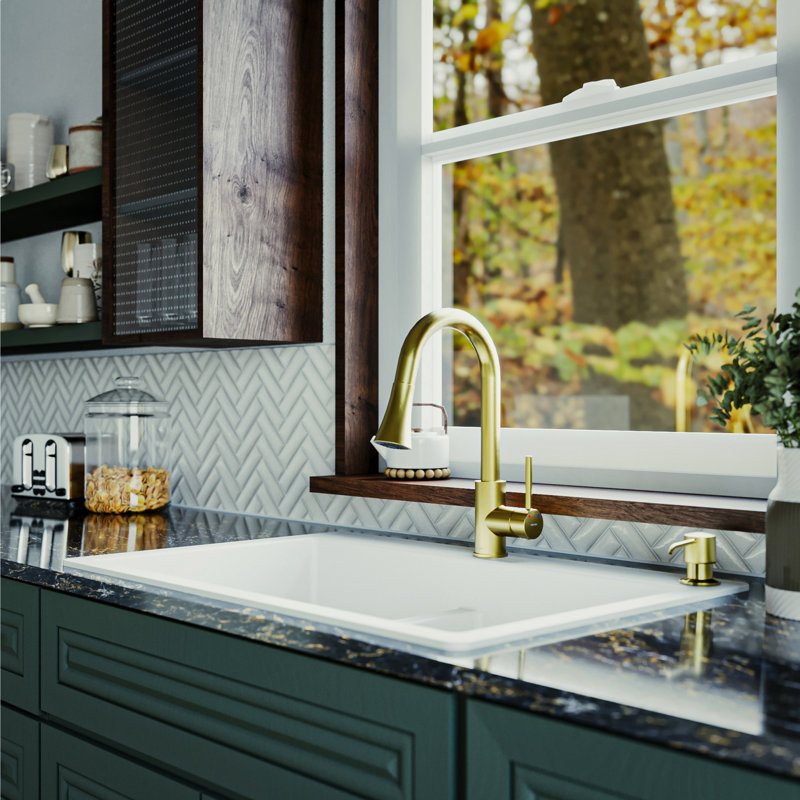 Karran Weybridge Single Handle Pull Down Sprayer Kitchen Faucet, Brushed Gold