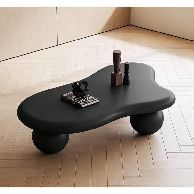 Table basse en forme de nuage avec 3 pieds sphériques pour le salon, Noir, H 13,78 po x L 47,2 po x l 31,5 po, Noir