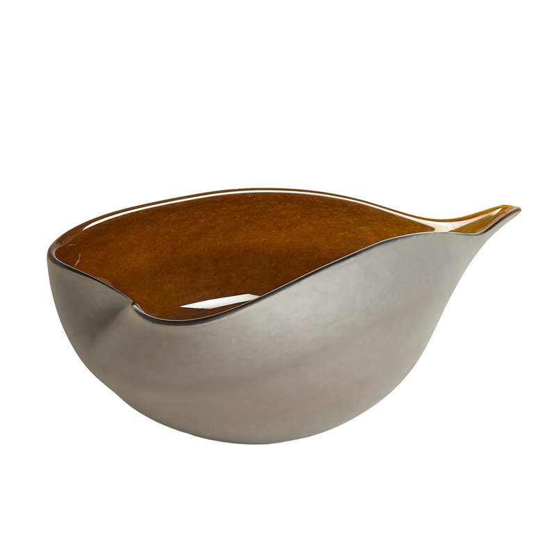 Large Amber and Blue Frosted Glass Decorative Bowl