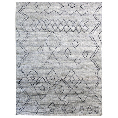 Tapis unique gris marocain / ivoire nouvel âge 5 pi 6 po x 7 pi 3 po Moroccan