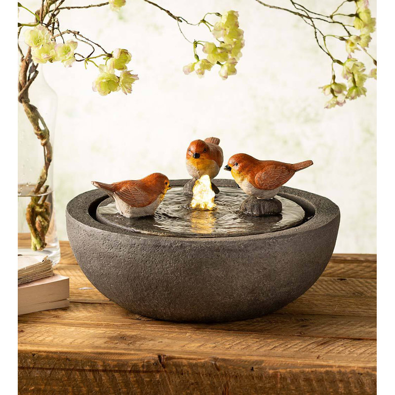 Fontaine d'oiseau en résine avec lumière
