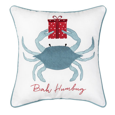 Coussin décoratif brodé Bah Humbug Coastal Christmas 16 po x 16 po