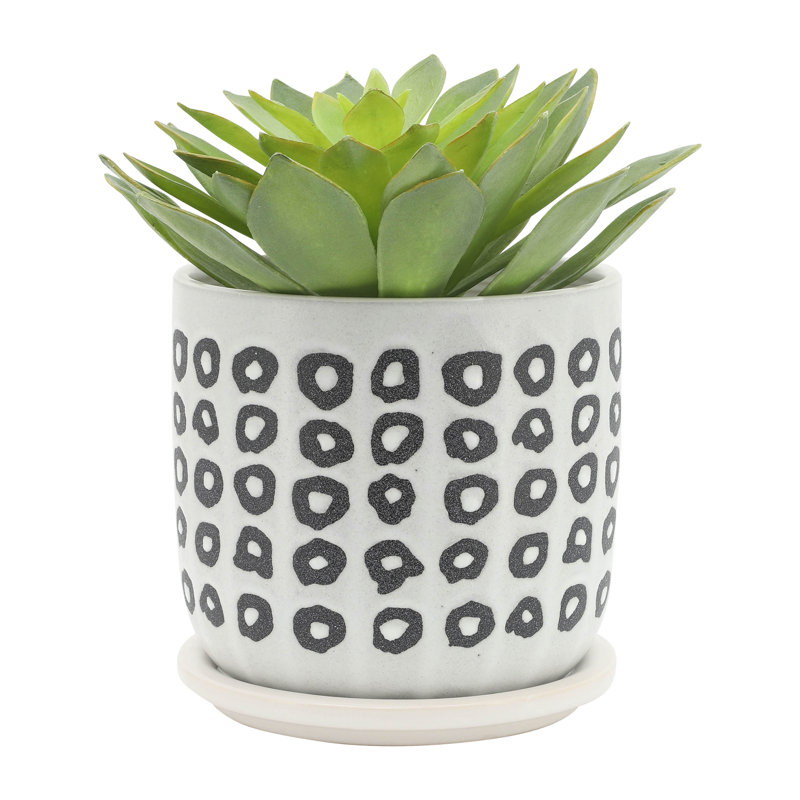 S/2 5/6" Ceramic Planter with Dish and Drainage Hole