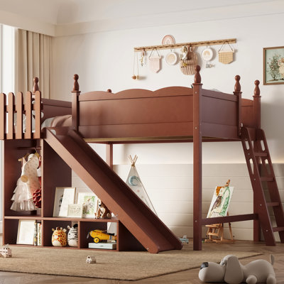 Lit mezzanine avec rangement et glissière amovible, bois massif, garde-robe pour l'organisation de la chambre à coucher