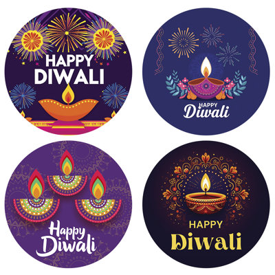  40pk 2" Happy Diwali Stickers Assorted Designs Festival Of Lights Diwali