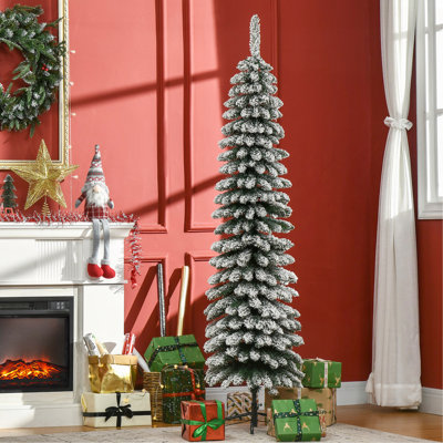 Arbre de Noël artificiel enneigé 6 pi de hauteur 6 pi, arbre de Noël mince avec branches réalistes et 395 pointes, vert