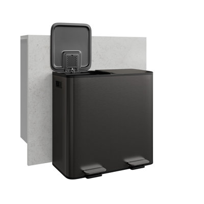 2 x 10.6 Gallon Stainless Steel Double Trash and Recycle Can with Lid for Kitchen, Black