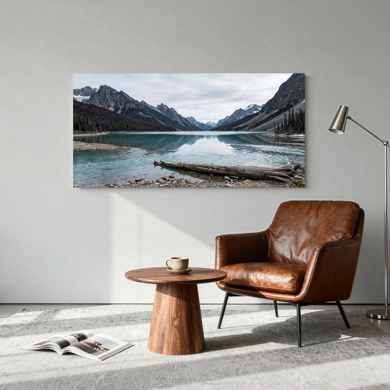 Ensemble de 1 tableau sur toile représentant un lac de montagne, L 32 po x H 16 po, Toile tendue