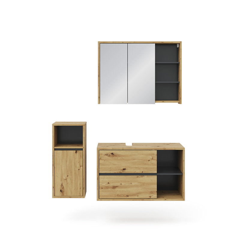 Betzalel 100Cm W x 80Cm H x 45.5Cm D Bathroom Storage Furniture Set, Beige/Black