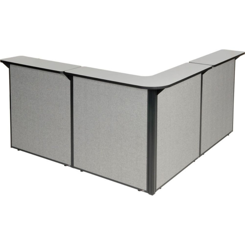 Poste de réception en forme de L, l 80 po x P 80 po x H 44 po, comptoir gris, panneau gris, gris