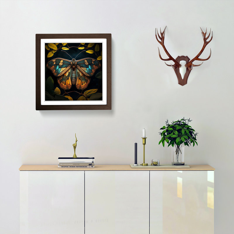 Moth Stained Glass Effect - Framed Print, Walnut