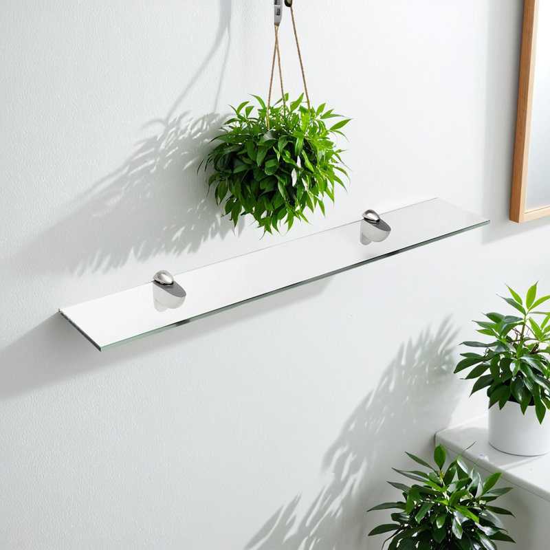 Tempered Glass Shelf With Chrome Clips - Heavy Duty 60 Lbs Capacity - Clear 3/8 Inch Thick Glass With Polished Edges - Easy To Assemble