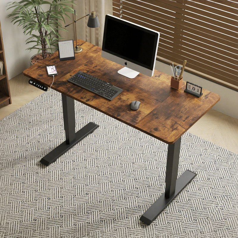 55"×24" Rustic Brown Electric Standing Desk Height Adjustable Desk For Home And Office Computer Table Gaming Desk Modern Lift-Up Desk