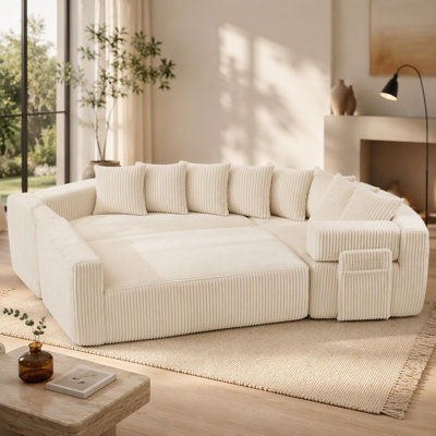 146" U Shaped Sectional sofa, 5 Seats Convertible Sleeper Couch& L-shaped ,8 Pillows, Free Combination,No Assembly, Oversized DIY sofa,Magazine bag,Corduroy,GRAY