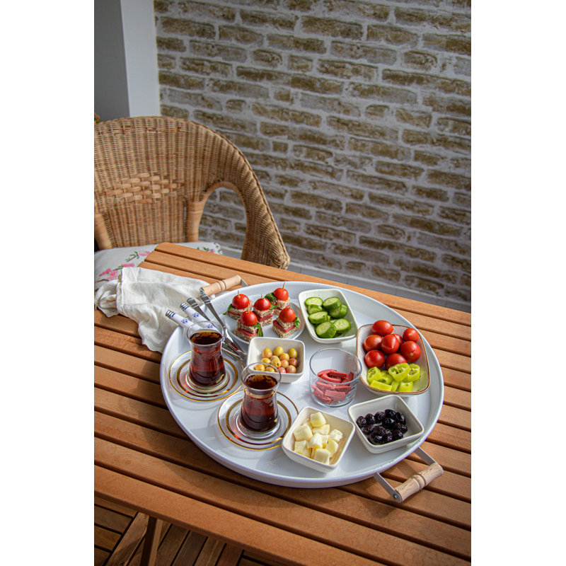 Elegant White Metal Tray, 17.7 x 17.7 x 1.0 inches | 100% Durable Metal Construction, Not Dishwasher or Microwave Safe | Perfect for Serving, Decor, and Organizing | Stylish and Functional Home Accessory