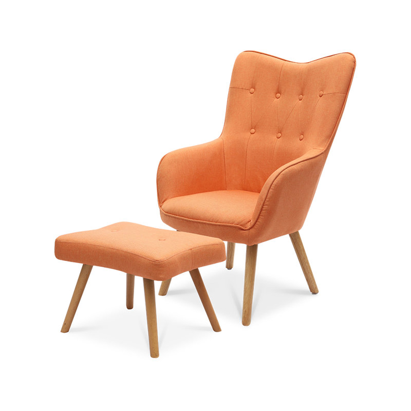 Georgia Upholstered Wingback Chair with Footstool, Orange