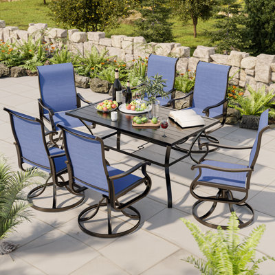 53" Rectangular Patio Dining Set 6 Swivel & Rock Outdoor Chair Set with Table