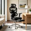 Fauteuil de bureau ergonomique en filet avec coussin de massage lombaire, dossier divisé réglable, accoudoirs multidirectionnels et repose-pieds rétractable, fauteuil de bureau inclinable pour bureau à domicile