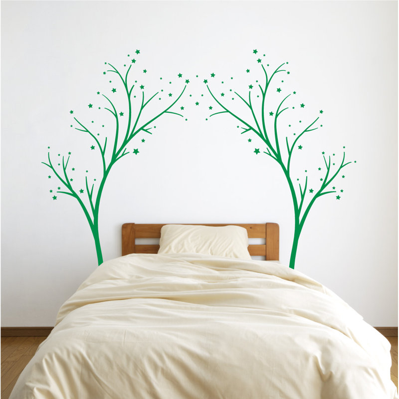 Décalcomanie murale arbres étoiles, H 80 po x l 99 po x P 0,01 po, Vert clair