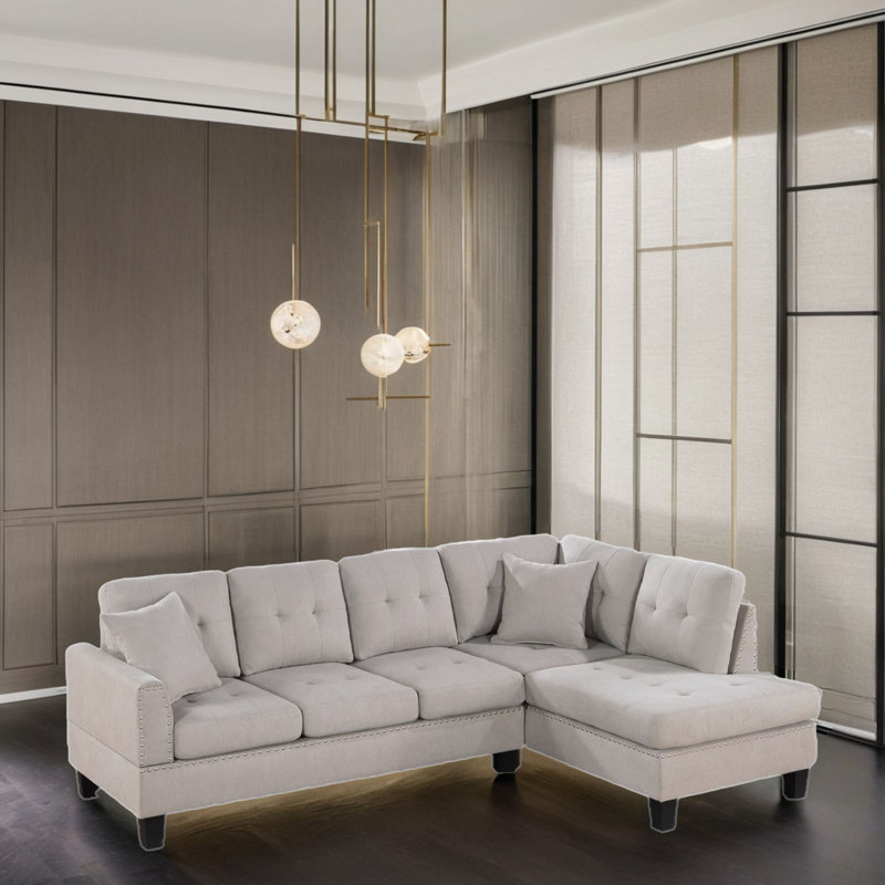 Canapé modulaire 2 pièces rembourré, Velours beige