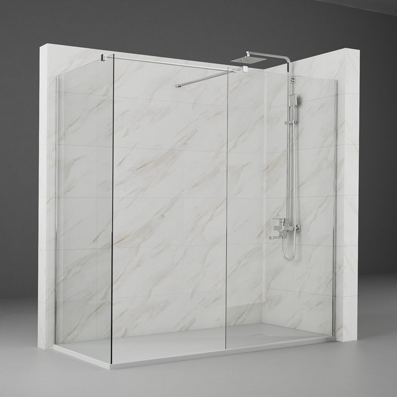 Reznor 1900mm H Walk In Frameless Walk In Glass Screens with Clear Glass, 100cm W