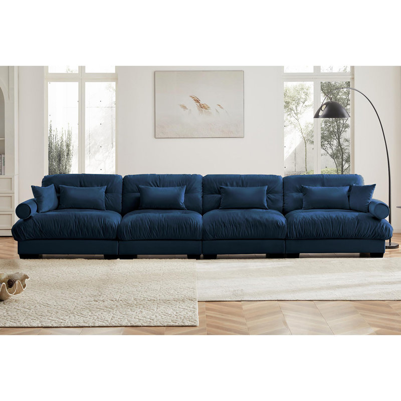 Canapé modulaire surdimensionné en velours super confortable avec repose-pieds mobile, Bleu