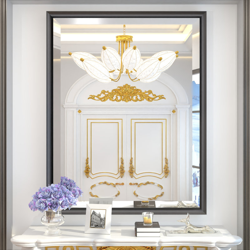 Rectangular Black Matte Metal Frame Vanity Mirror with Beveled Floating Mirror Bathroom, 32" x 40"