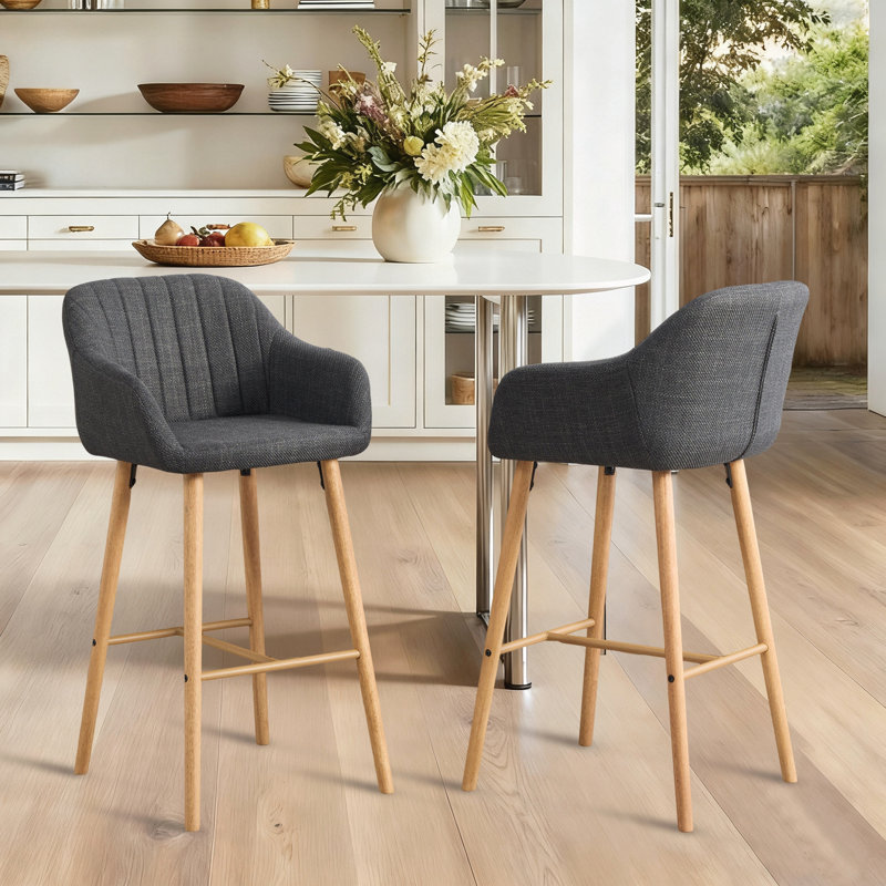 Linen Fabric Upholstered Bar Stools, Black