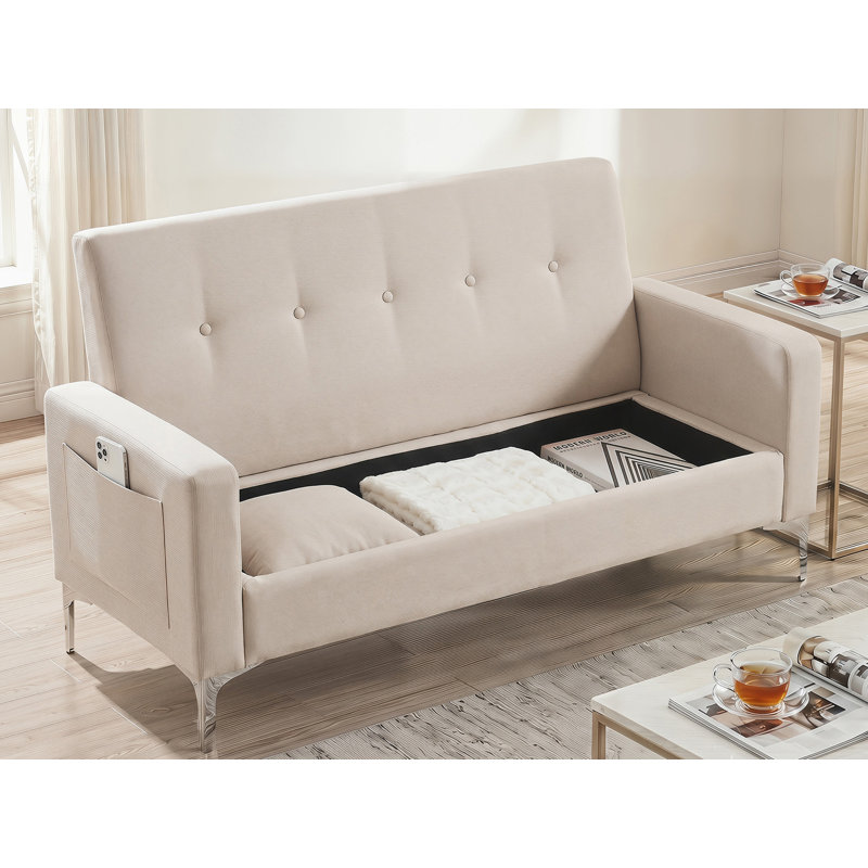 Causeuse capitonnée en velours avec rangement 57 po, Gray
