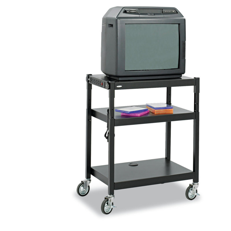 Black Adjustable Height Steel AV Cart with Shelves
