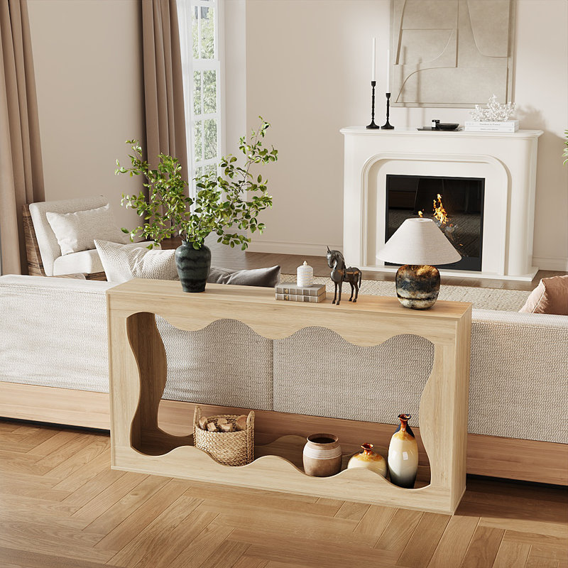 63" Farmhouse Console Table with 2-Tier Storage, Narrow Entryway and Sofa Table, Rustic Brown Wood Accent Table, Natural