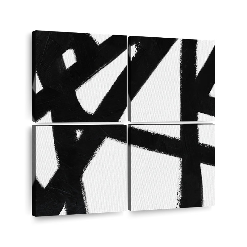 Black Ink Streaks IV Multi Piece Canvas Print, H 18 po x l 18 po x P 1 po