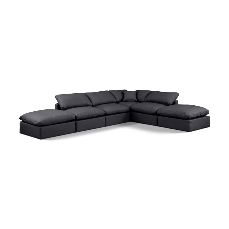 Itala Upholstered L-Shaped Sectional Reversible, Black Vegan Leather