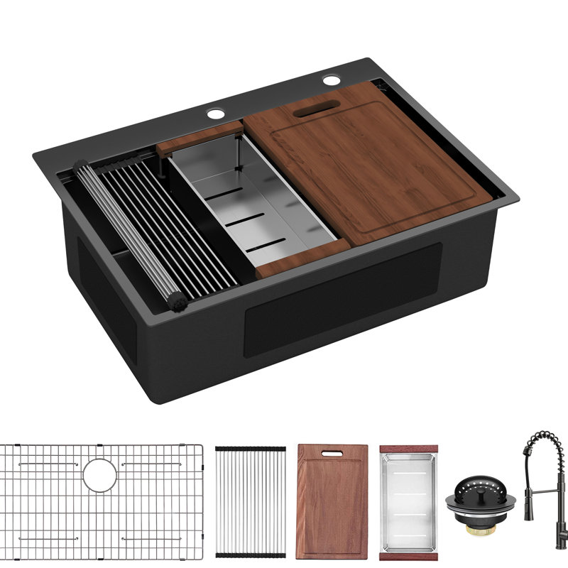 Évier de cuisine noir de 30 po Gunmetal, évitant les effets de condensation, évier de 30 po avec revêtement de protection d'armoire