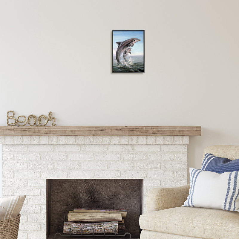 «Au-461-Giclee Breaching Dolphins Water Splash» par Linda Thompson, peinture, Giclée encadrée noir minuit