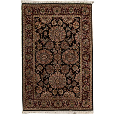 Manchuria Hand-Knotted Wool Oriental Area Rug in Black/Red