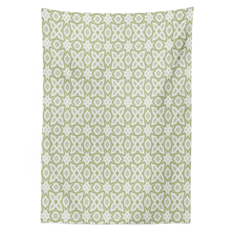 Celtic Tablecloth, Nostalgic Tribal Timeless Celtic Pattern With Square Shaped Motif Retro Boho, Rectangular Table Cover For Dining Room Kitchen Decor, 52" X 70", Pale Green White