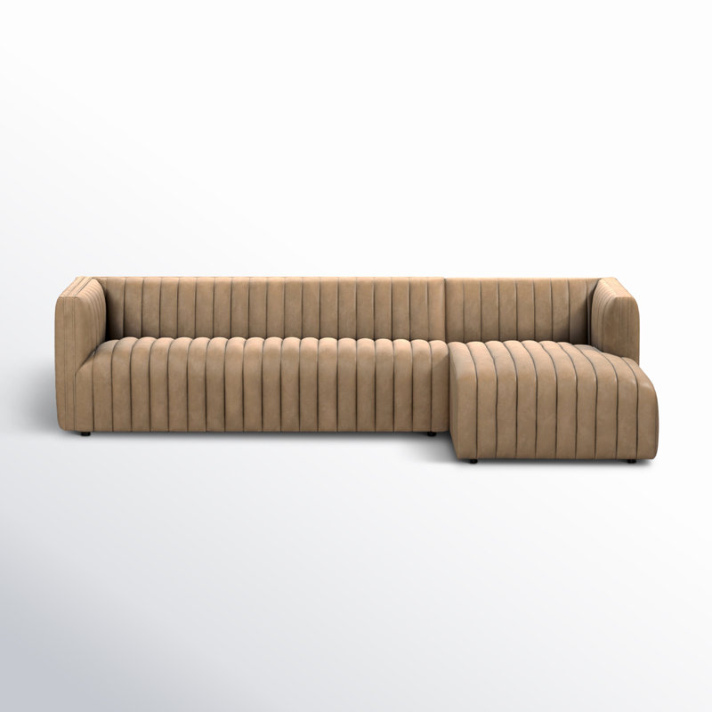 Brandt Upholstered L-Shaped Sectional, Palermo Drift Top Grain Leather, Right Hand Facing, 26.5" H x 105" W x 64" D