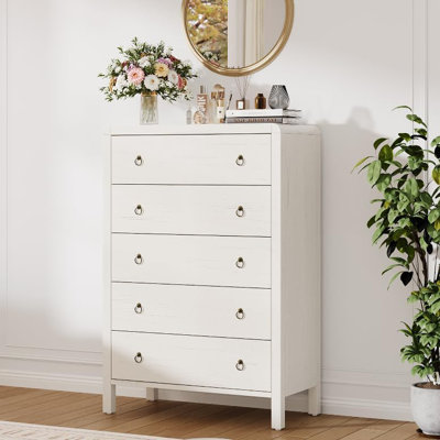 White 5 Drawer Dresser, Wooden Chest of Drawers for Bedroom, Storage Cabinet Clothes Organizer Drawers for Living Room, Hallway, Closet