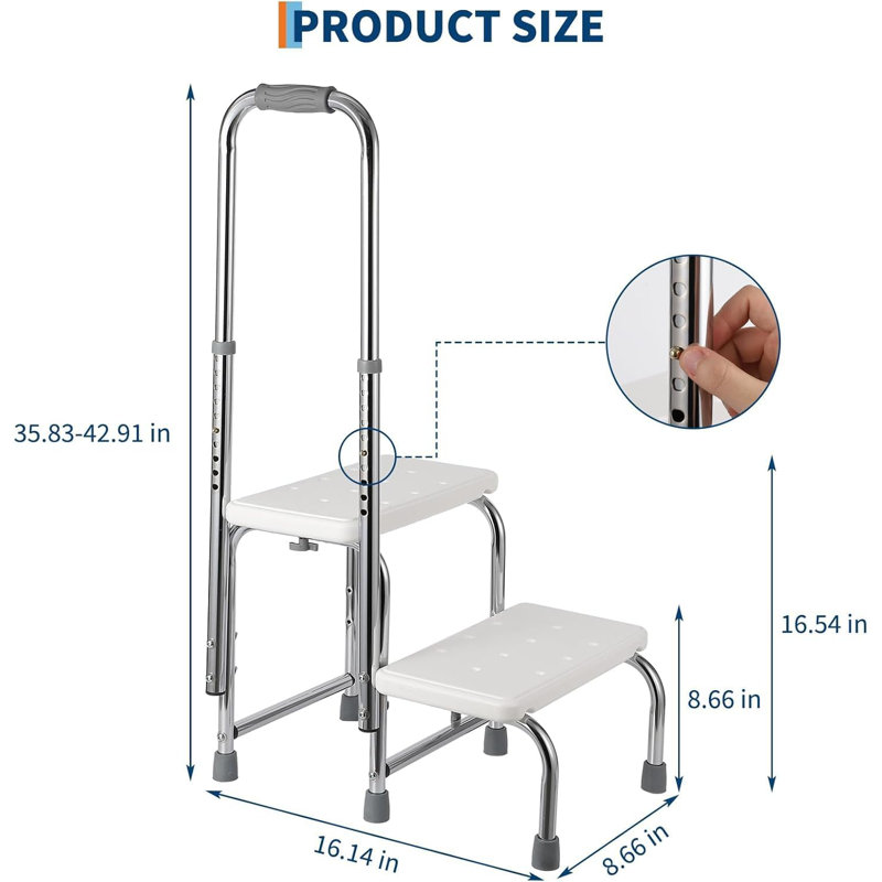 Step Stool and Non-Skid Platform Duty 450 Lbs Capacity Height Adjustable Heavy Duty Steps Foot Stool for Adult, Seniors, Foot Stool for Bedside, Kitchen