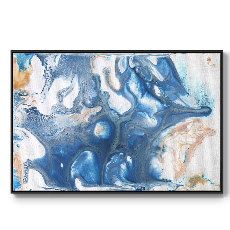 Bleu dansant II, H 25 po x l 37 po x P 2 po, Toile avec cadre flottant noir, Non