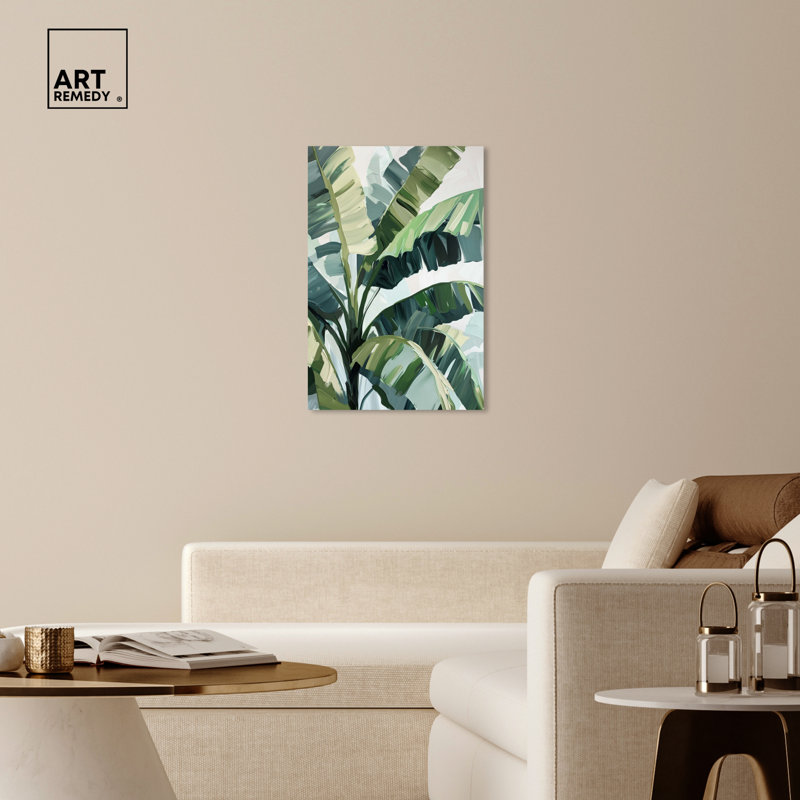 «Banana Leaves Beach Coastal Inspired», art mural par Art Remedy, Toile tendue, H 36 po x l 24 po