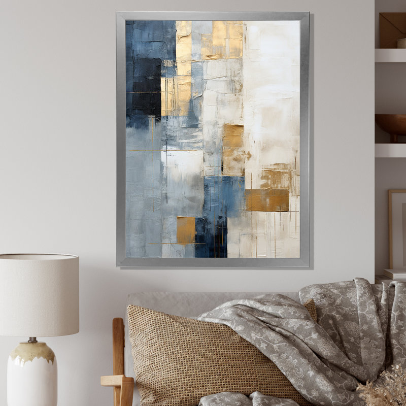 Beige et or, paysage d'hiver simple - reproductions d'art murales abstraites, Cadre simple argenté