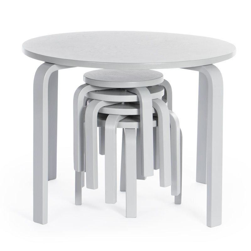 Nordic Toddler and Kids 5 Piece Round Table and Stool Set, Grey
