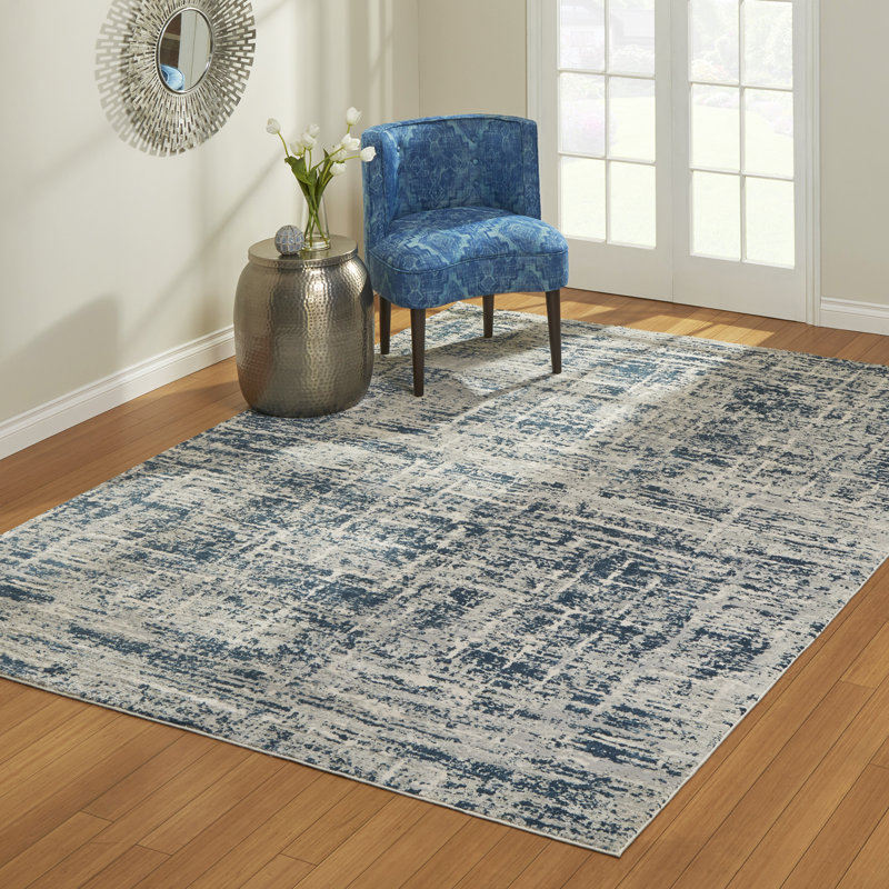 Tapis bleu / gris Lacreisha Geras, Rectangle 5 pi 3 po x 7 pi
