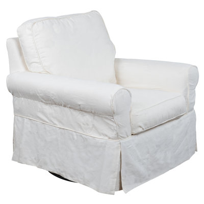 August Grove® Mahan 36" Wide Cotton Swivel Slipcovered Armchair