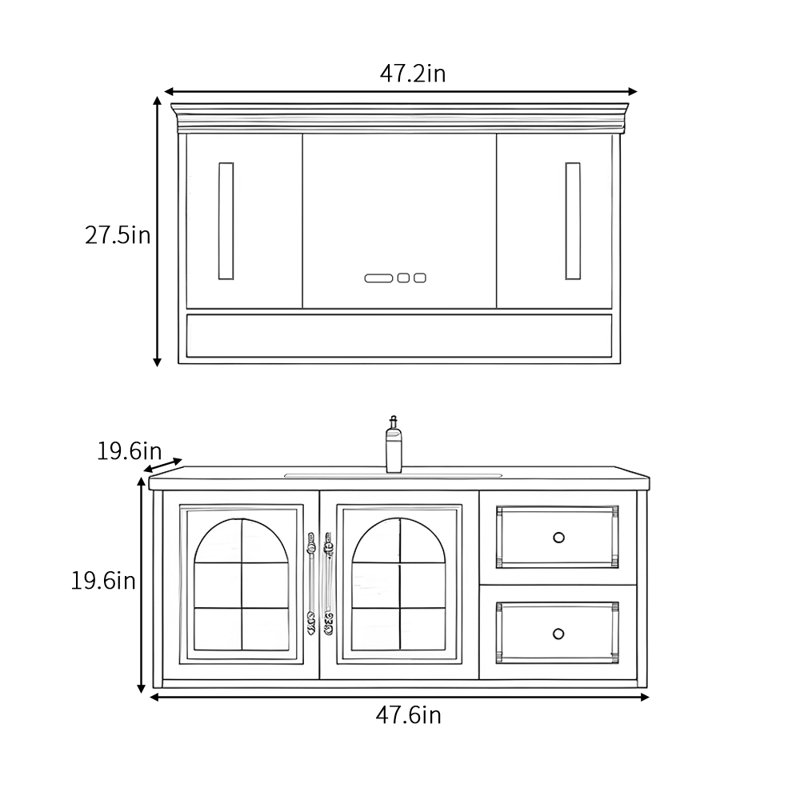 Armoire de salle de bain style français de luxe crème, Blanc cassé / blanc