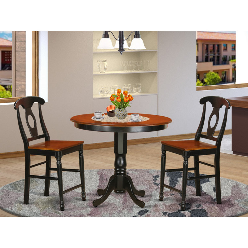 Ensemble de salle à manger 3 pièces à hauteur de comptoir pour petits espaces comprenant une table de cuisine ronde avec piédestal et 2 chaises de salle à manger, babeurre et cerise