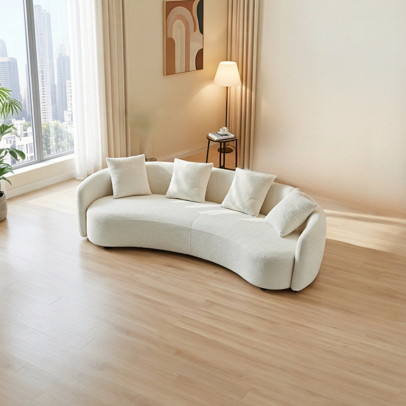 Ensemble de salon modulaire incurvé 102 po avec 4 coussins - pouvant accueillir 3 adultes, design en forme de C, rembourré beige Boucle